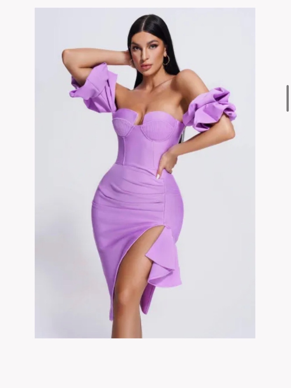 Lilac One-Shoulder Corset Ruffle Midi Dress
